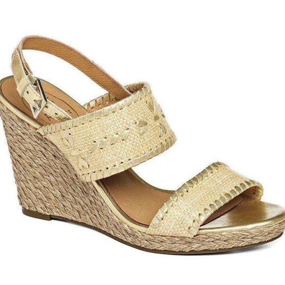Jack Rogers Vanessa Gold Raffia Espadrille Wedge Sandals Sz 9 - Picture 1 of 8